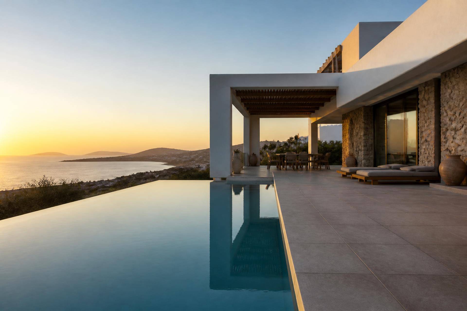 Villa mediterránea premium al atardecer